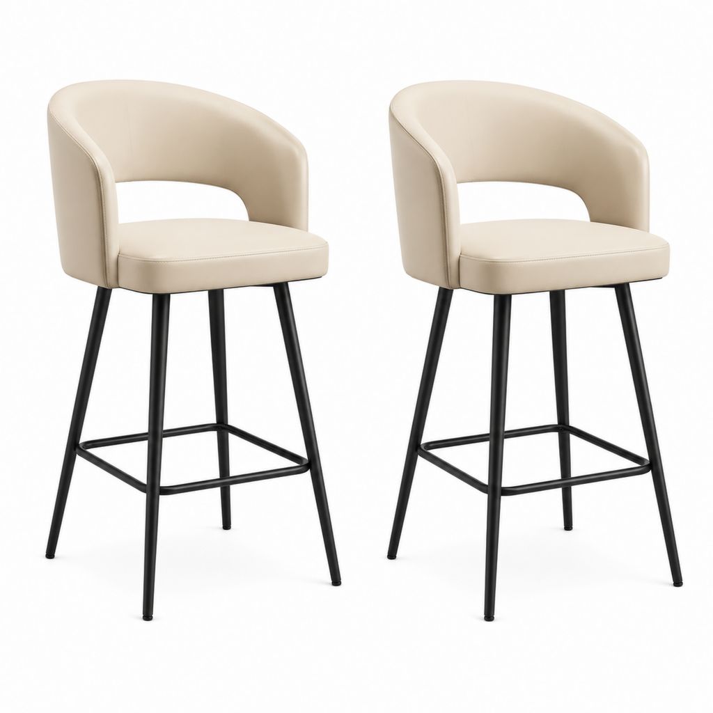 Set di 2 Sgabelli da Bar Beige in Pelle Sintetica PU con Schienale e Struttura in Acciaio 50 x 52 x 96 cm