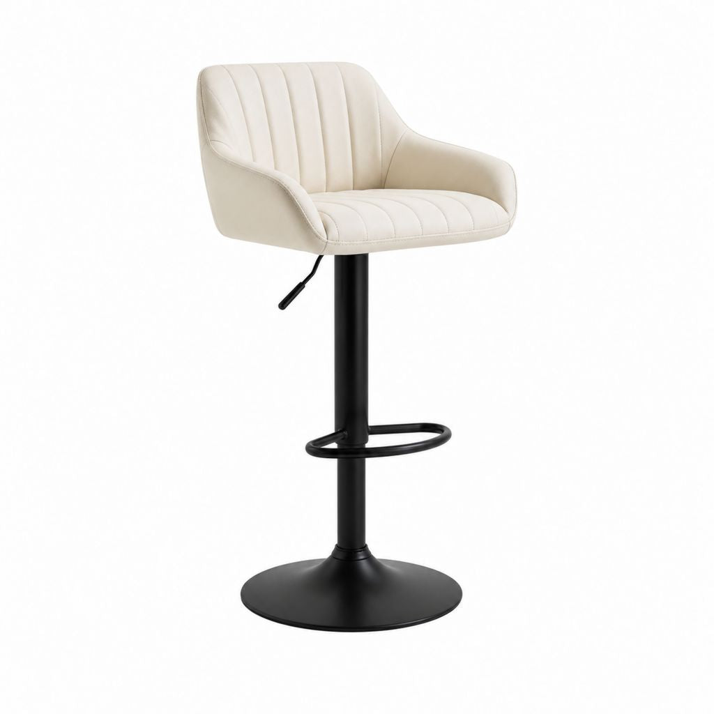 Sgabello da Bar Girevole Regolabile Beige in Pelle PU con Base in Acciaio 52 x 54 x 91-112 cm