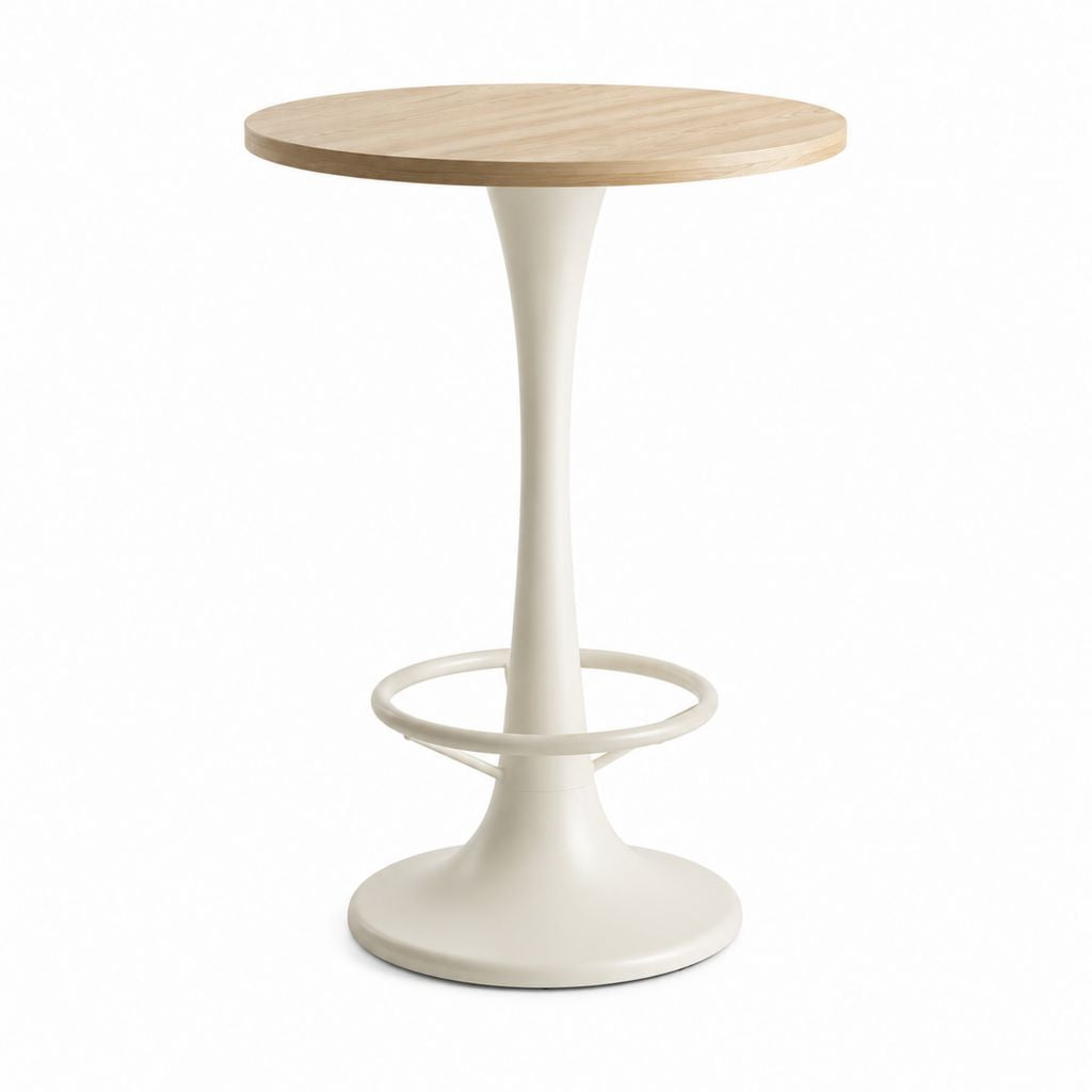 Tavolo da bar rotondo crema e rovere in acciaio e MDF impiallacciato Ø 60 x 105 cm