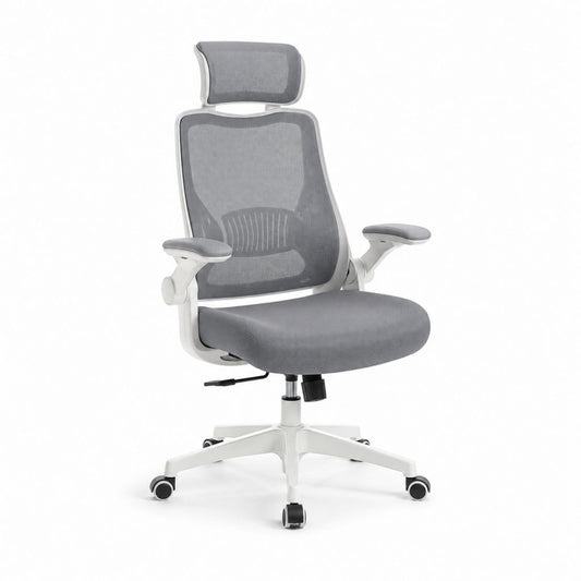 Sedia da ufficio ergonomica grigia in rete di poliestere con poggiatesta 65 x 65 x 116-126 cm