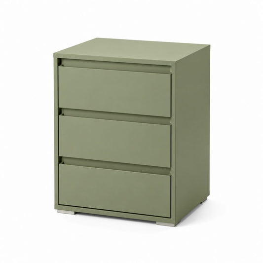 Comodino a 3 cassetti verde salvia in MDF rettangolare 60 x 40 x 65 cm