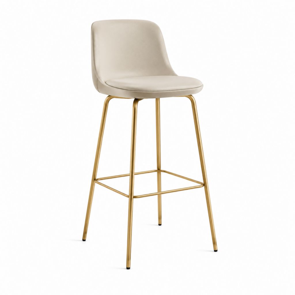 Sgabello da bar beige in similpelle PU con struttura in acciaio dorato 50 x 54 x 102 cm