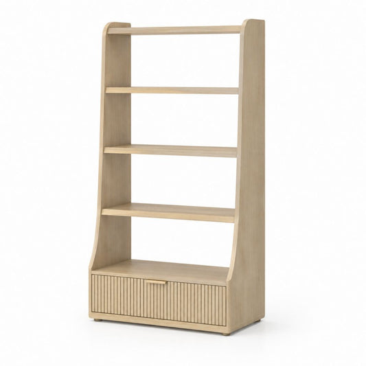 Libreria da terra con 4 ripiani e anta scorrevole rovere chiaro in pannello truciolare 80 x 35 x 200 cm