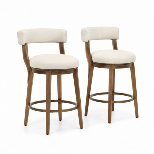 Set di 2 sgabelli da bar in legno massello color noce con seduta imbottita beige 49 x 54 x 99 cm