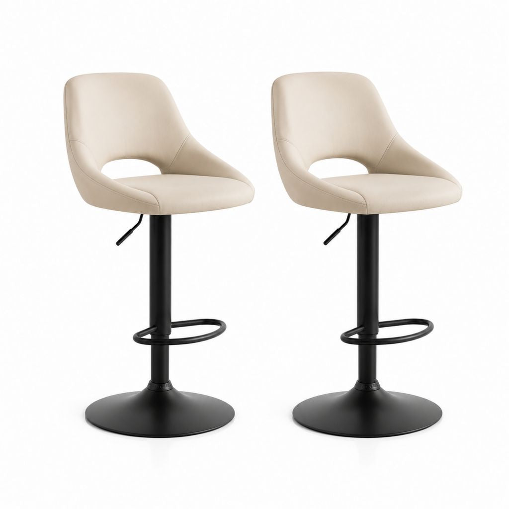 Set 2 sgabelli da bar regolabili beige in PU con seduta curva e base in acciaio 48 x 52 x 90-111 cm