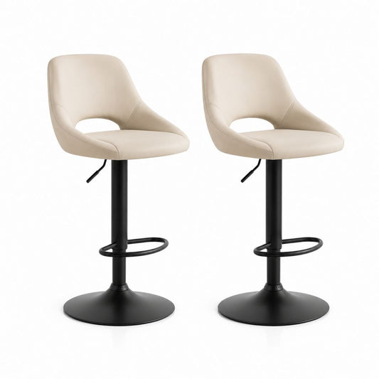 Set 2 sgabelli da bar regolabili beige in PU con seduta curva e base in acciaio 48 x 52 x 90-111 cm