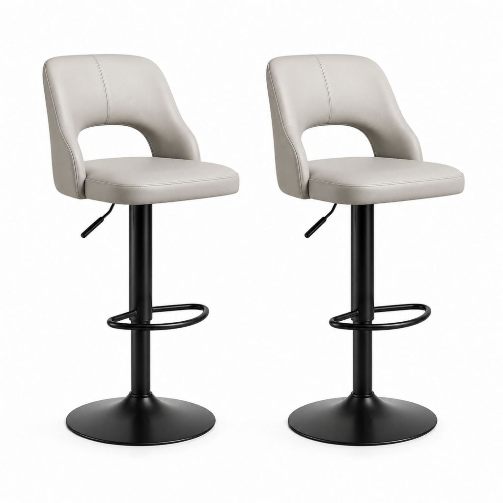 Set 2 sgabelli da bar girevoli beige in pelle PU con base rotonda nera 48 x 52 x 90-111 cm