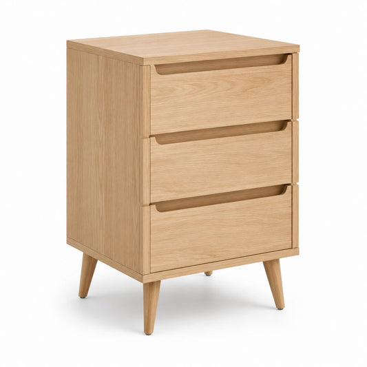 Comodino a 3 cassetti color rovere in MDF impiallacciato rettangolare 50 x 40 x 70 cm