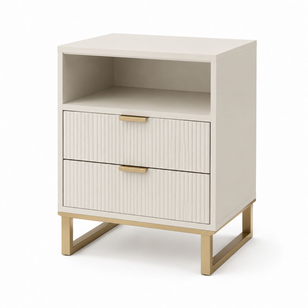 Comodino con 2 cassetti e vano a giorno bianco in MDF rettangolare 50 x 40 x 65 cm