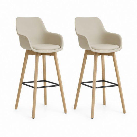 Set di 2 sgabelli da bar con schienale e braccioli beige in PU e legno massello 50 x 53 x 101 cm