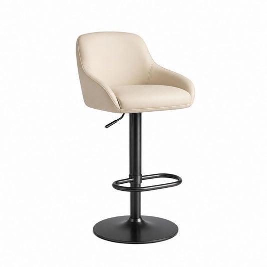 Sgabello da bar regolabile beige in pelle PU con schienale e base rotonda 60 x 48 x 100-120 cm