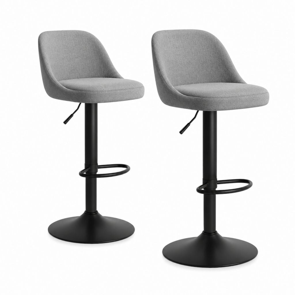 Set di 2 sgabelli da bar regolabili grigi in poliestere con base rotonda in acciaio 50 x 54 x 90-111 cm