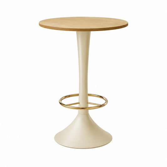 Tavolo da bar rotondo avorio con piano effetto rovere in MDF Ø70 x H105 cm