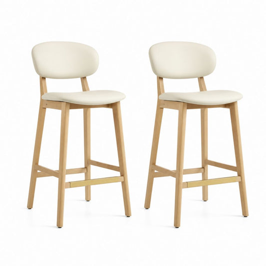Set di 2 sgabelli da bar beige in legno massello e PU con schienale 45 x 50 x 96 cm