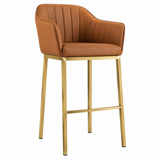Sgabello da Bar con Braccioli Marrone in Velluto di Poliestere e Acciaio Dorato 54 x 57 x 102 cm