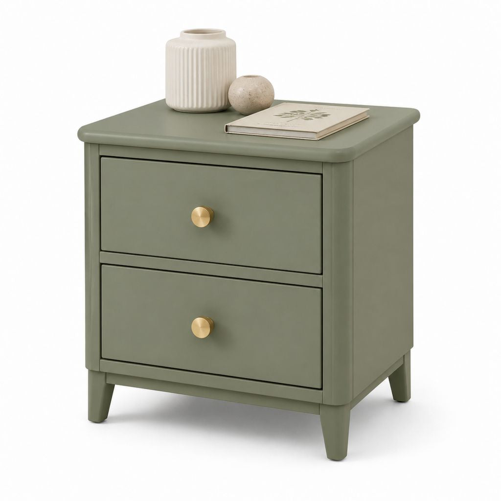 Comodino a 2 cassetti verde salvia in MDF rettangolare 50 x 40 x 60 cm