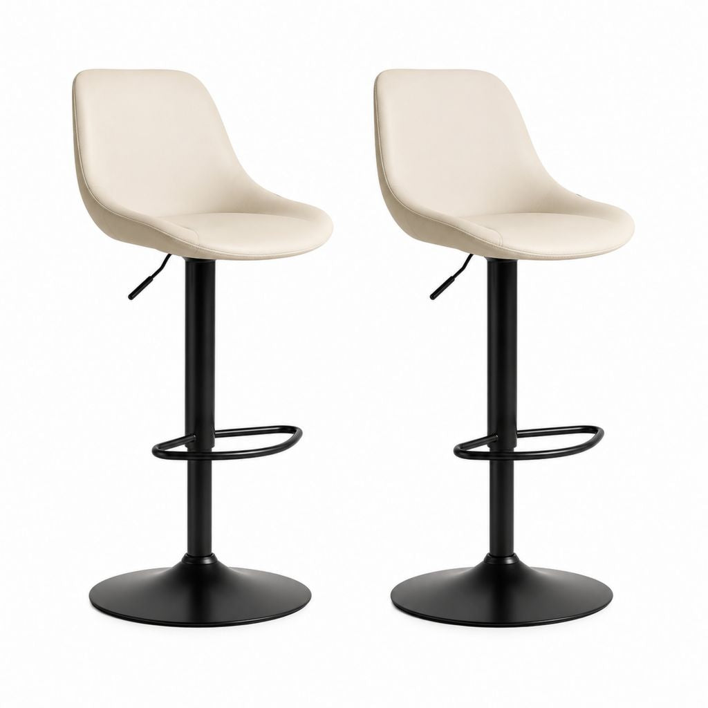 Set di 2 sgabelli da bar girevoli beige in poliuretano con base rotonda in acciaio nero altezza regolabile 90-112 cm