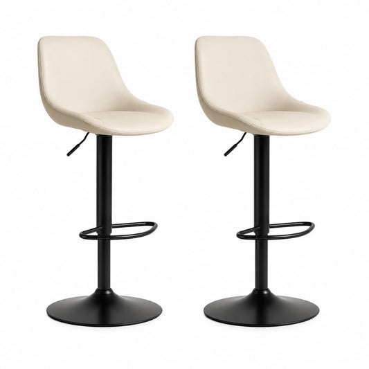 Set di 2 sgabelli da bar girevoli beige in poliuretano con base rotonda in acciaio nero altezza regolabile 90-112 cm
