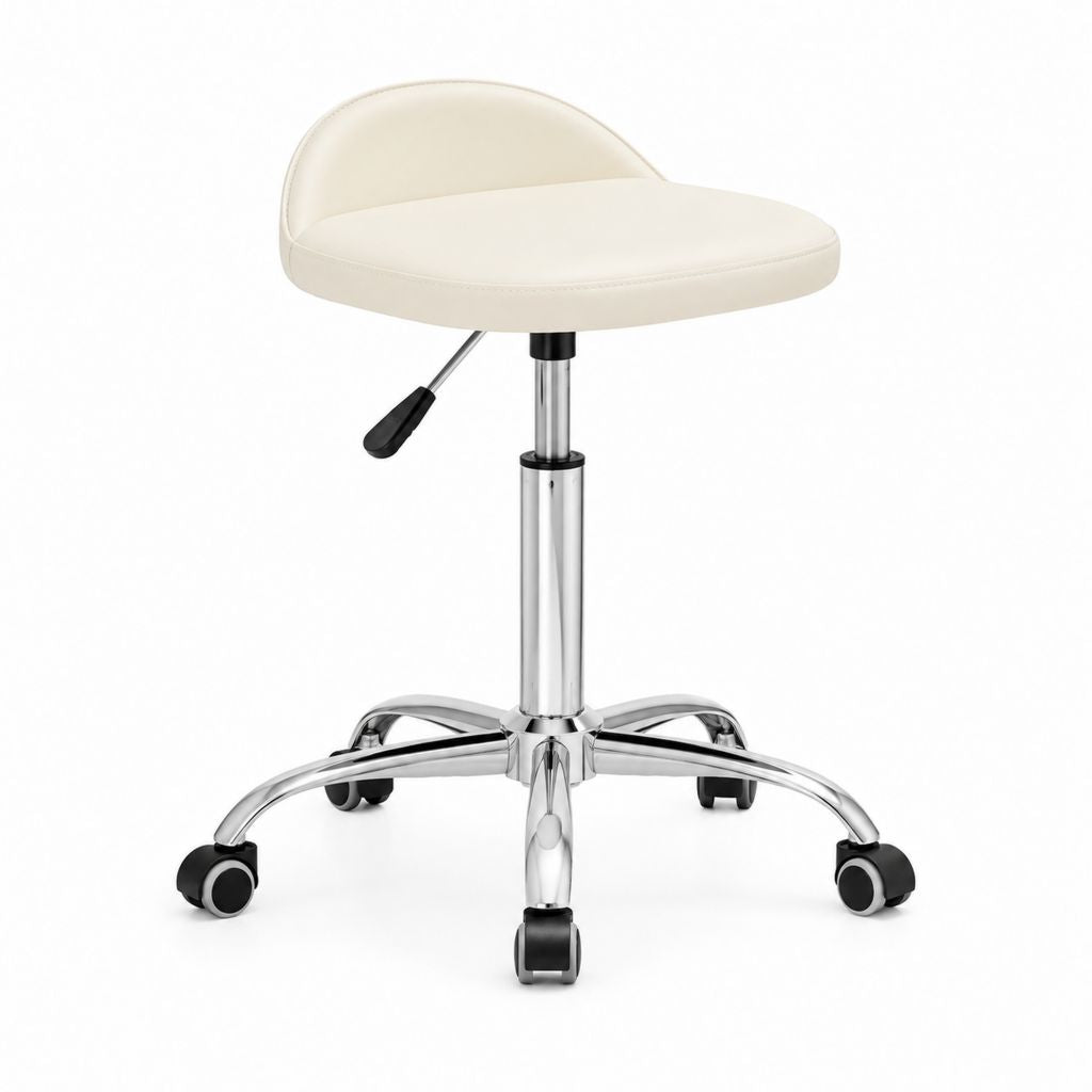 Sedia da ufficio girevole avorio in pelle PU con base in acciaio cromato 45 x 46 x 45-57 cm