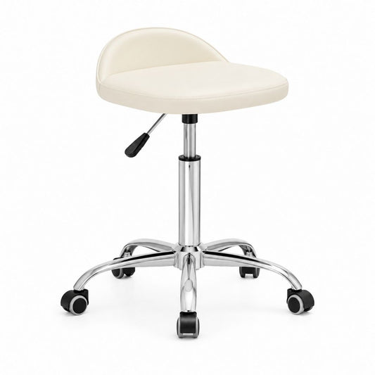 Sedia da ufficio girevole avorio in pelle PU con base in acciaio cromato 45 x 46 x 45-57 cm