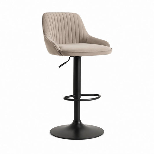 Sgabello da bar girevole regolabile beige in velluto di poliestere con base in acciaio 48 x 54 x 88-109 cm