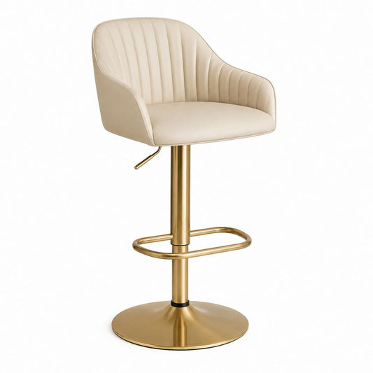 Sgabello da bar regolabile beige in pelle PU con base in acciaio dorato 50 x 52 x 86-107 cm