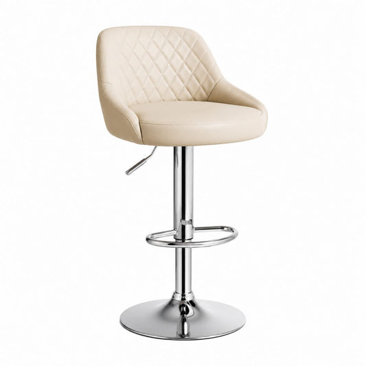 Sgabello da bar girevole beige in PU con schienale curvo altezza regolabile 48 x 52 x 88-108 cm