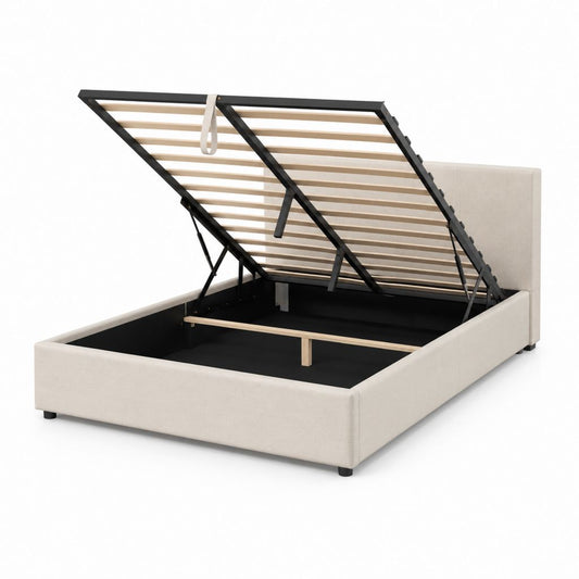 Letto contenitore matrimoniale beige in poliestere con rete a doghe 160 x 200 cm